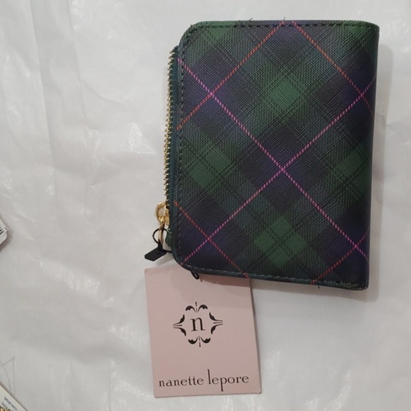 Nanette Lepore 3pc navy tartan lipstick pink green blue‎ plaid wallet set - Picture 5 of 11